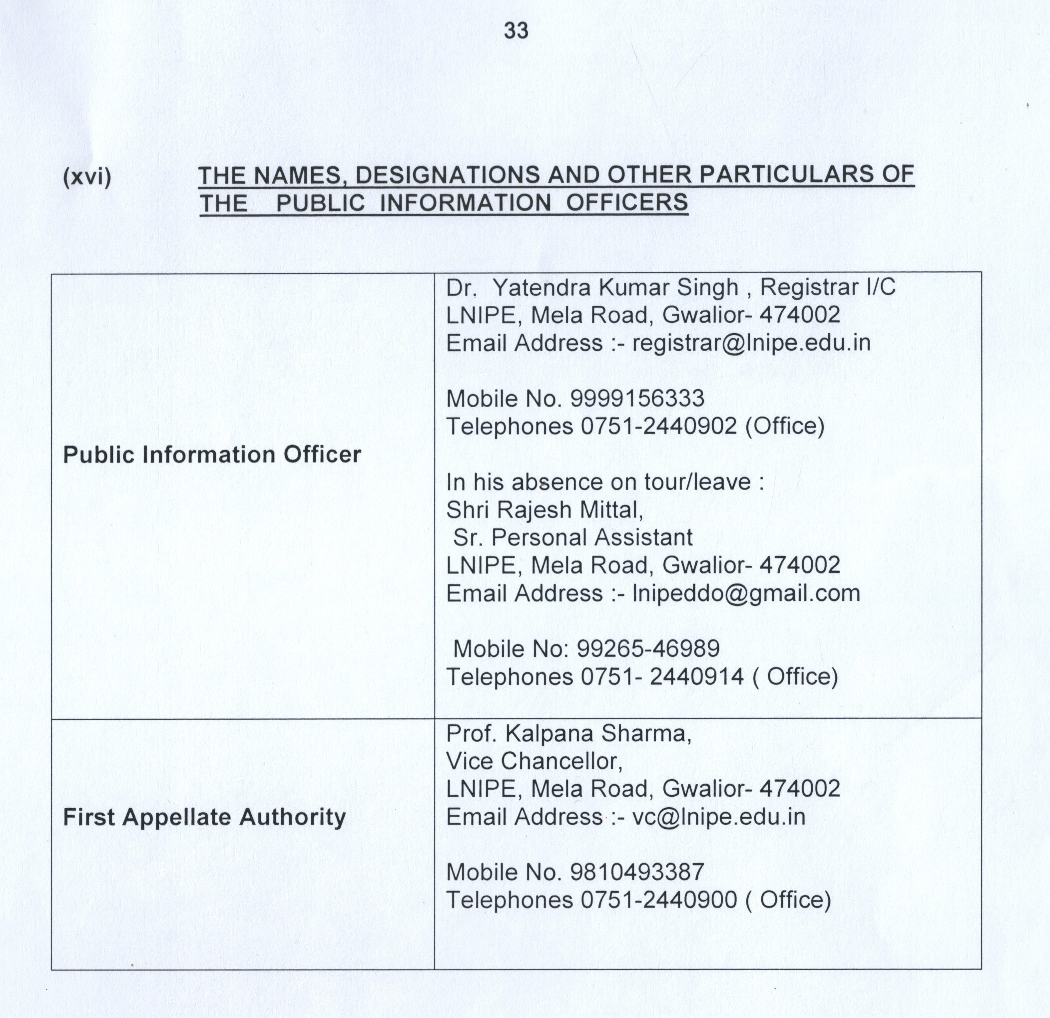 Public Information Officer Table